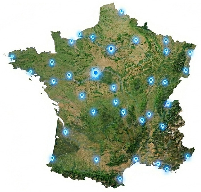 Carte des grandes villes de France - réseau national RCOST